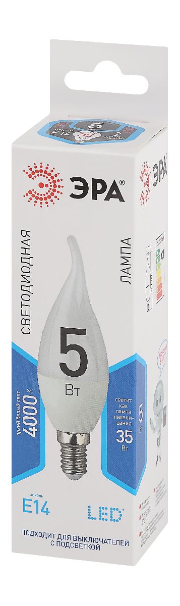 лампа светодиодная эра e14 5w 4000k led bxs-5w-840-e14 б0027968