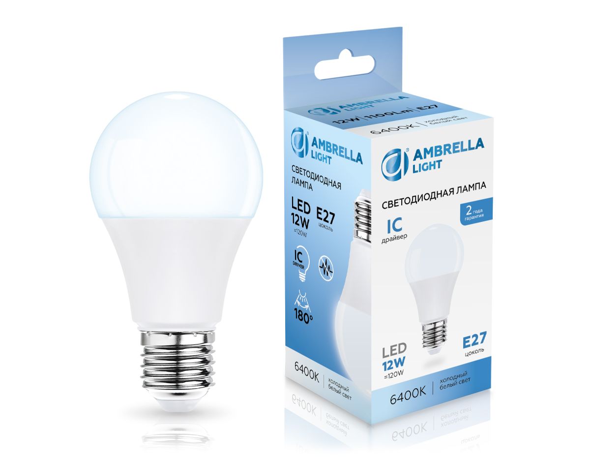 светодиодная лампа ambrella light bulbing e27 12w 6400k 601206