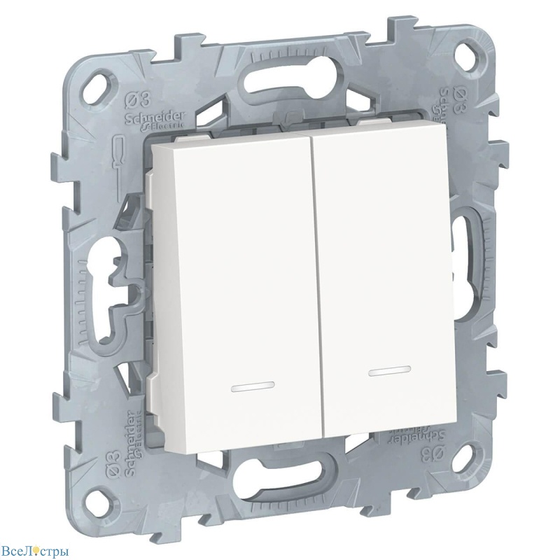 переключатель двухклавишный с подсветкой schneider electric unica new nu521318n