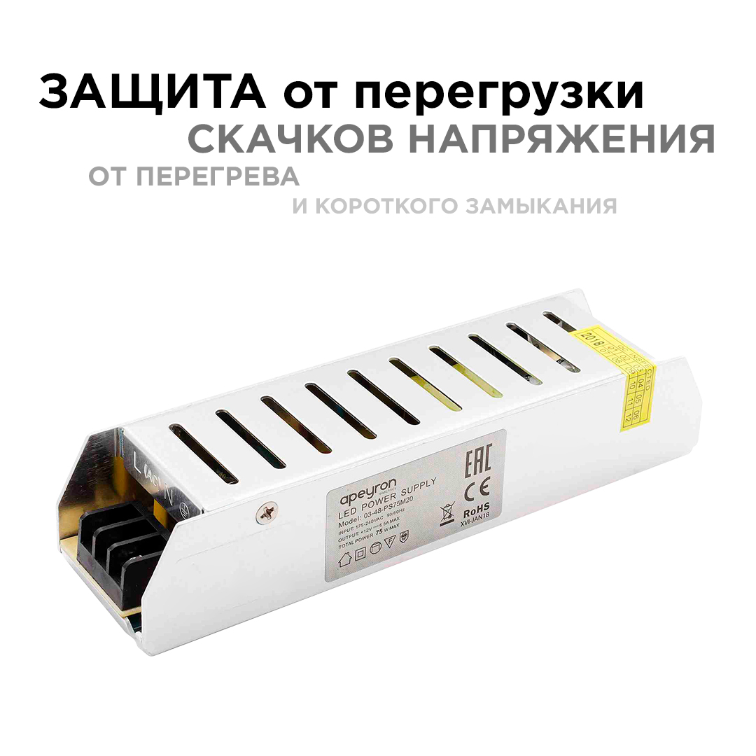 блок питания apeyron 12в 75вт ip20 6,5а 03-48
