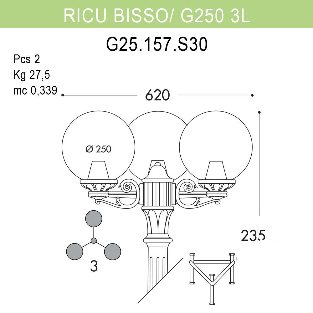 уличный фонарь fumagalli ricu bisso/g250 g25.157.s30.wye27