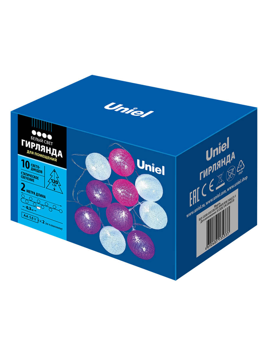 светодиодная гирлянда uniel клубки (ul-00007341) белый uld-s0200-010/stb/2aa white ip20 tangles-1