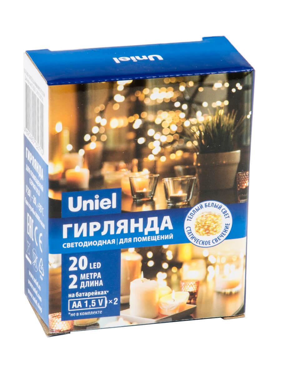 светодиодная гирлянда uniel роса (ul-00007183) теплый белый uld-s0200-020/sсb/2aa warm white ip20 dew