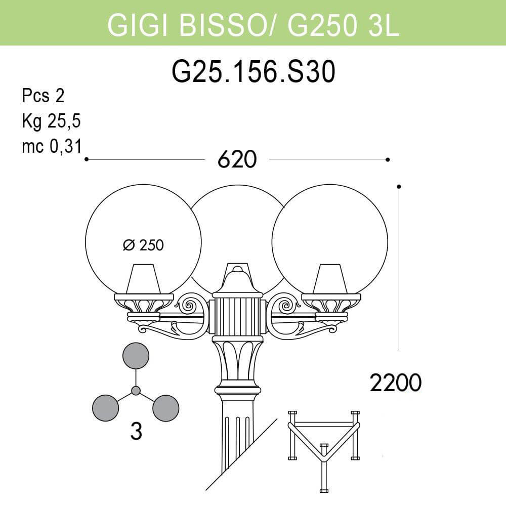 уличный фонарь fumagalli gigi bisso/g250 g25.156.s30.wze27