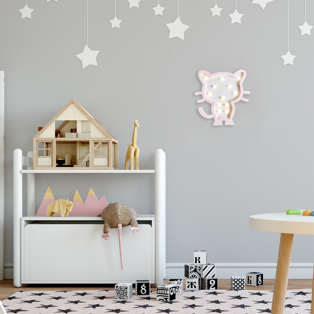 светодиодный ночник apeyron котенок теплый белый 2хааа мдф 12-173