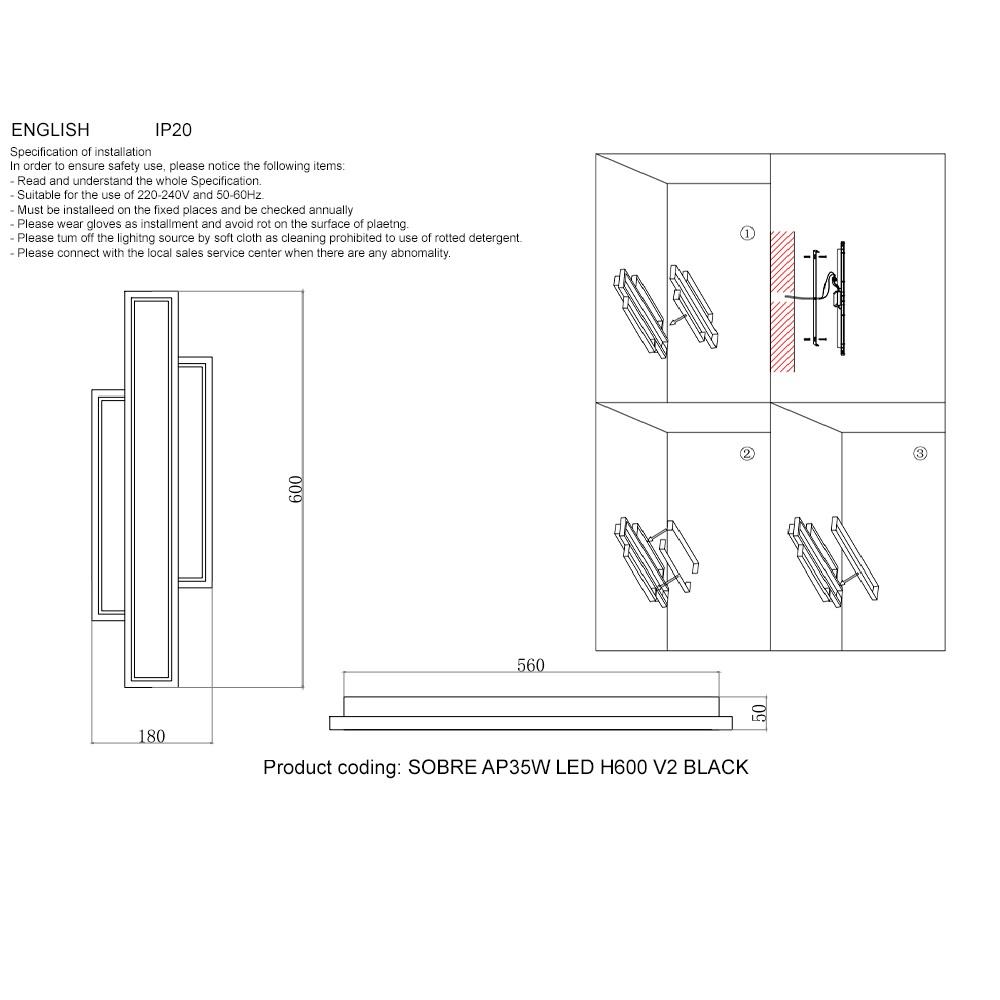 бра crystal lux sobre ap35w led h600 v2 black