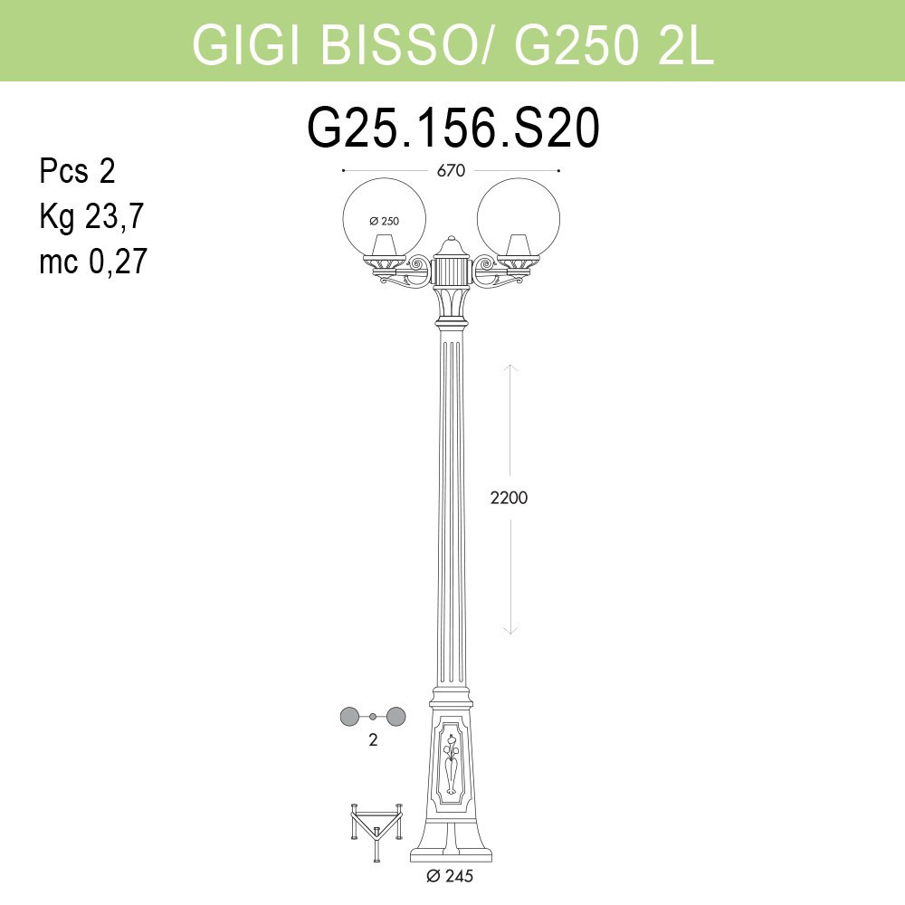 уличный фонарь fumagalli gigi bisso/g250 g25.156.s20.axe27