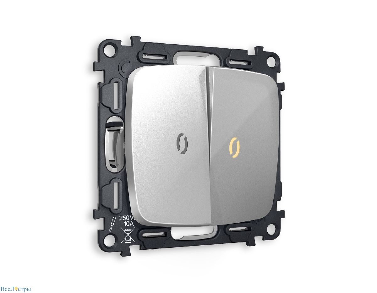 комплект механизма 2-кл выключателя с подсветкой ambrella volt omega mo404010