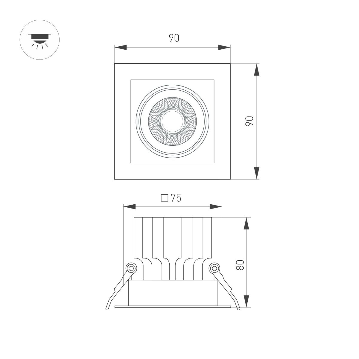 встраиваемый светильник arlight ms-vortex-built-s90x90-12w day4000 (bk-bk, 40 deg, 230v) 057962