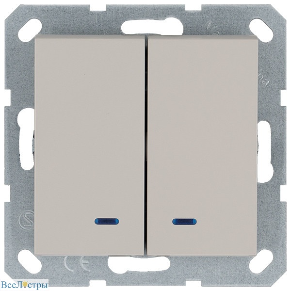 выключатель двухклавишный со светодиодами 10a 250v с накладкой, цвет тауп jasmart g3023nt