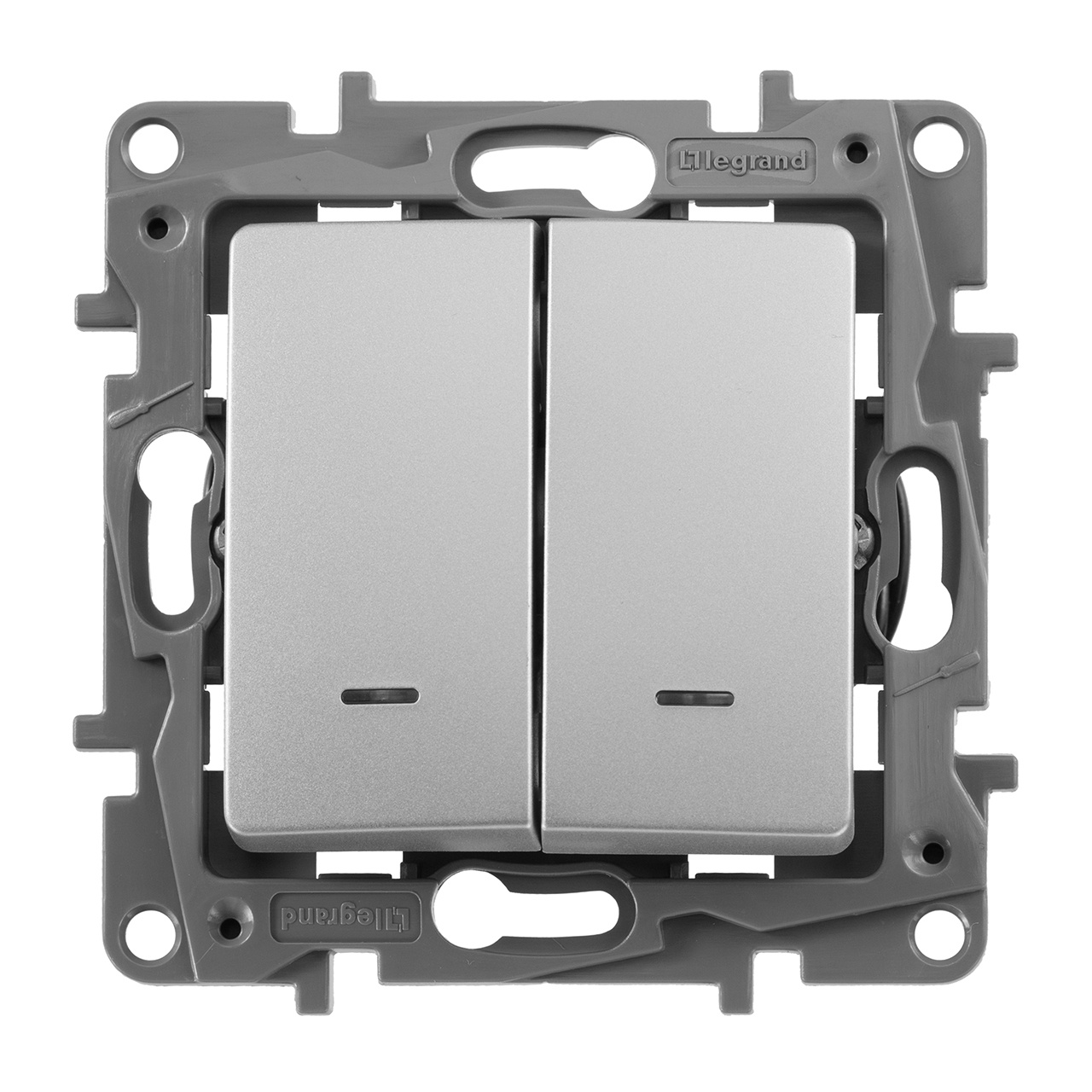 переключатель двухклавишный legrand etika с подсветкой 10a 250v алюминий 672416