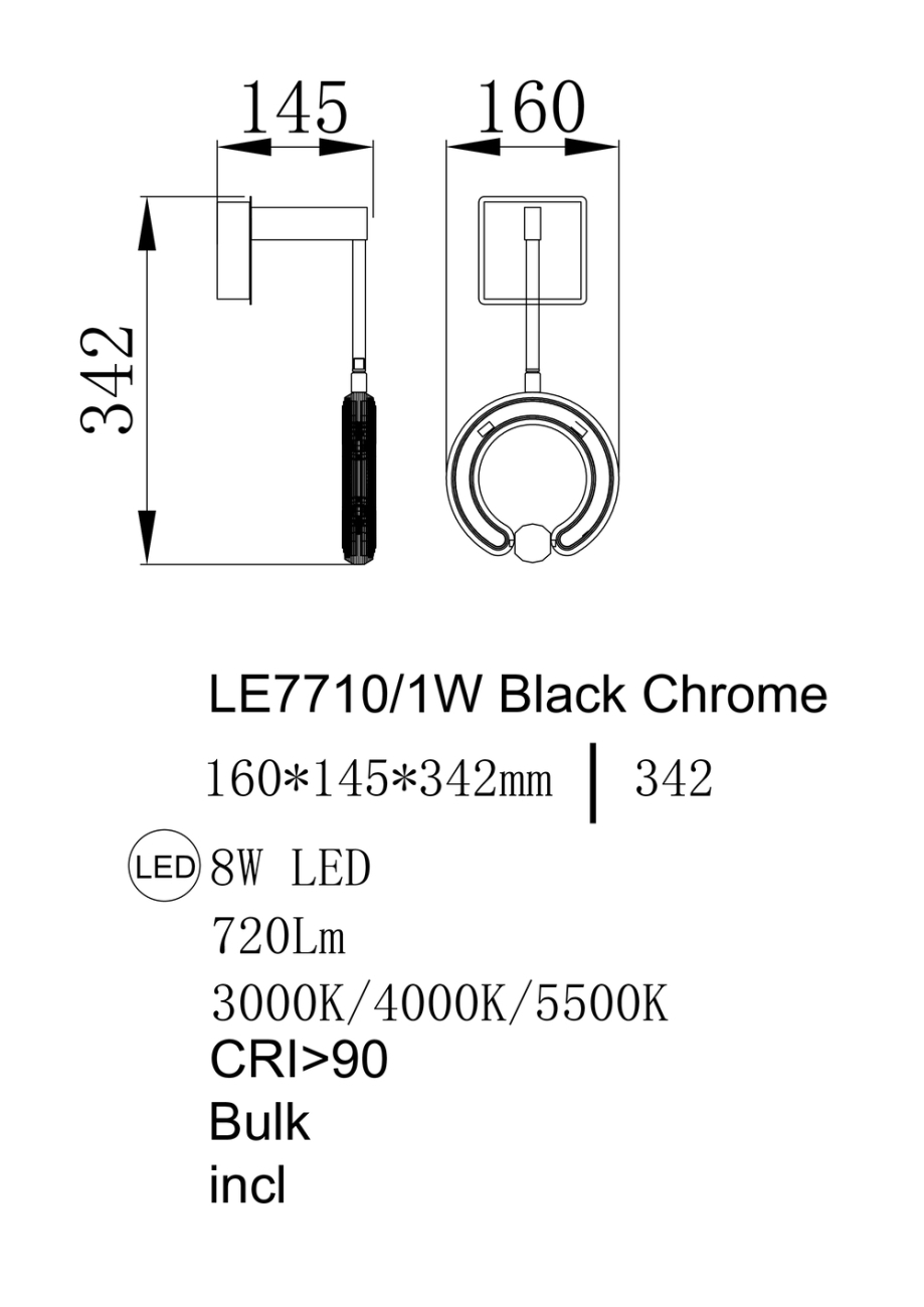 бра ani le7710/1w black chrome