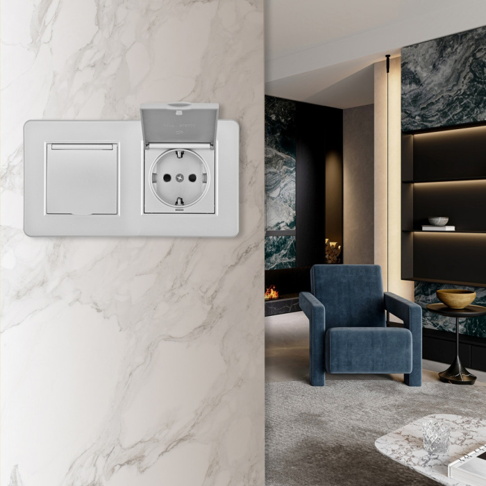 розетка arte milano set16-2-41-1x2 silver