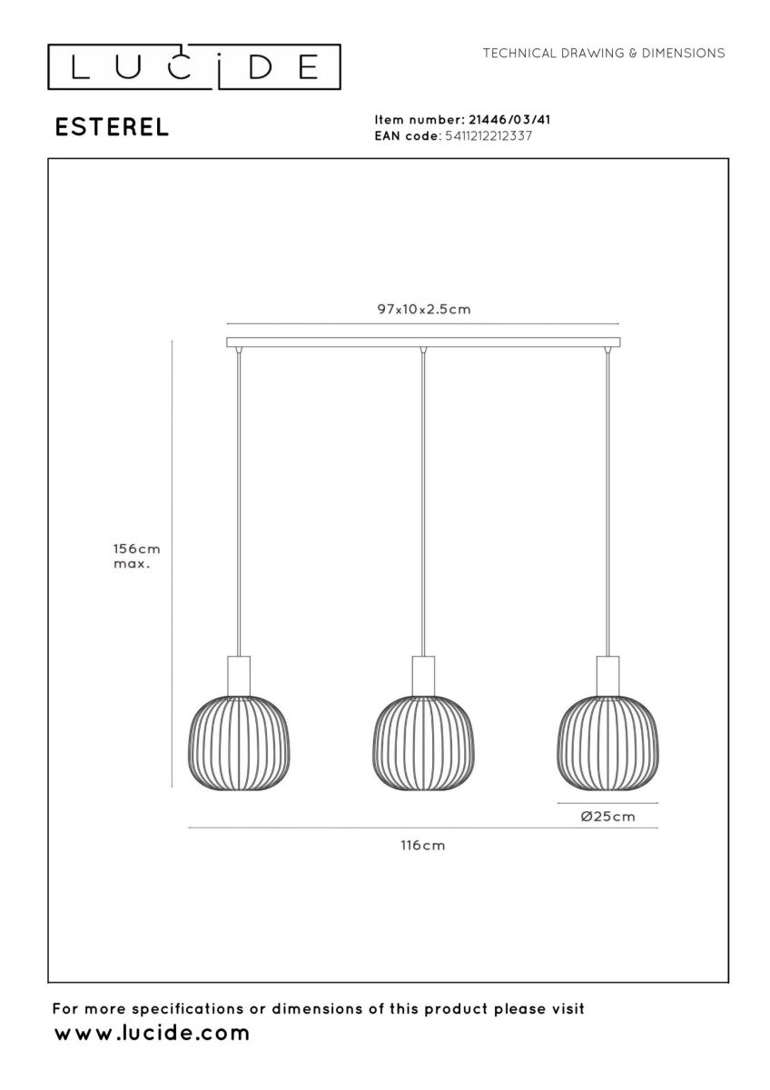 подвесной светильник lucide esterel 21446/03/41
