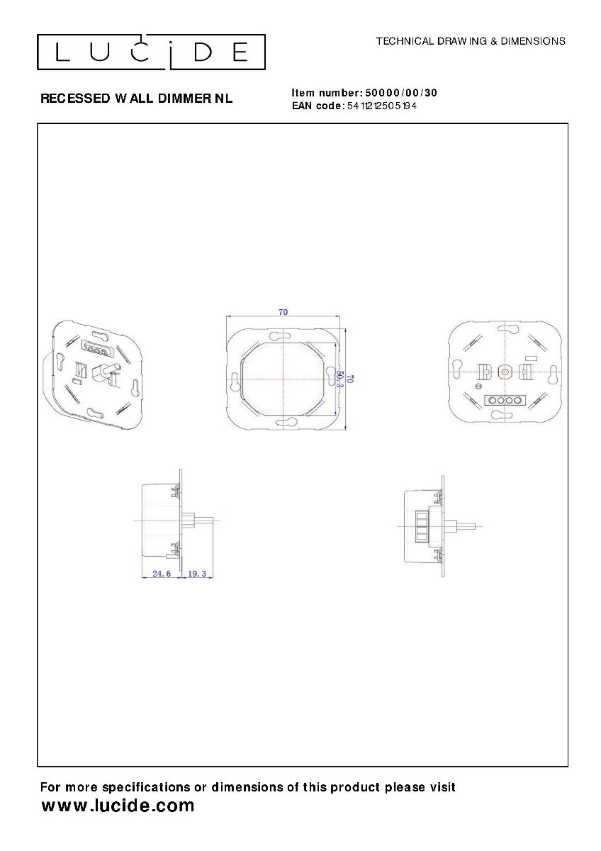диммер lucide recessed wall dimmer nl 50000/00/30