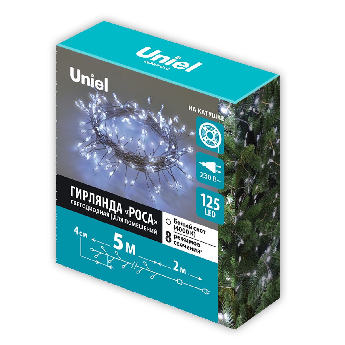 гирлянда роса uniel uld-s0500-125/dta white ip20 dewdrop ul-00012121