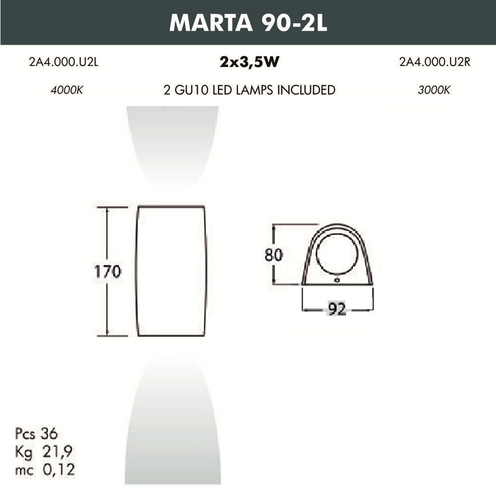 уличный настенный светодиодный светильник fumagalli marta 2a4.000.000.axu2l