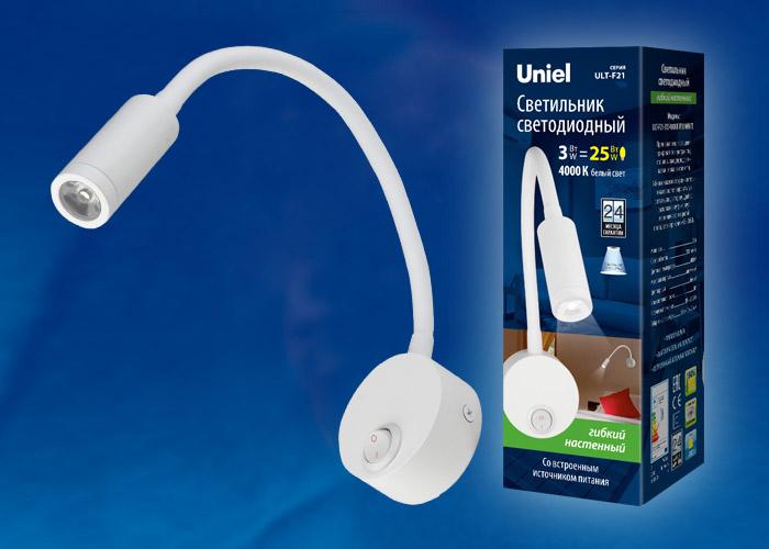 бра (ul-00004175) uniel ult-f21-3w/4000k ip20 white