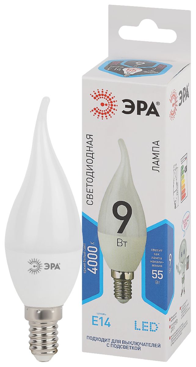 лампа светодиодная эра e14 9w 4000k led bxs-9w-840-e14 б0027974