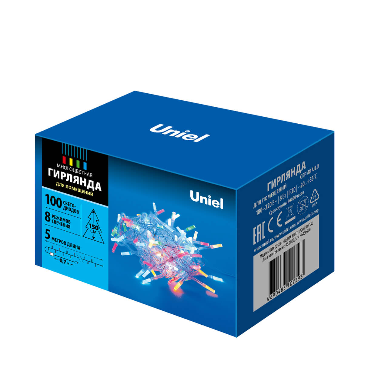 светодиодная гирлянда uniel (ul-00003948) разноцветный uld-s0500-100/dta multi ip20 crystal