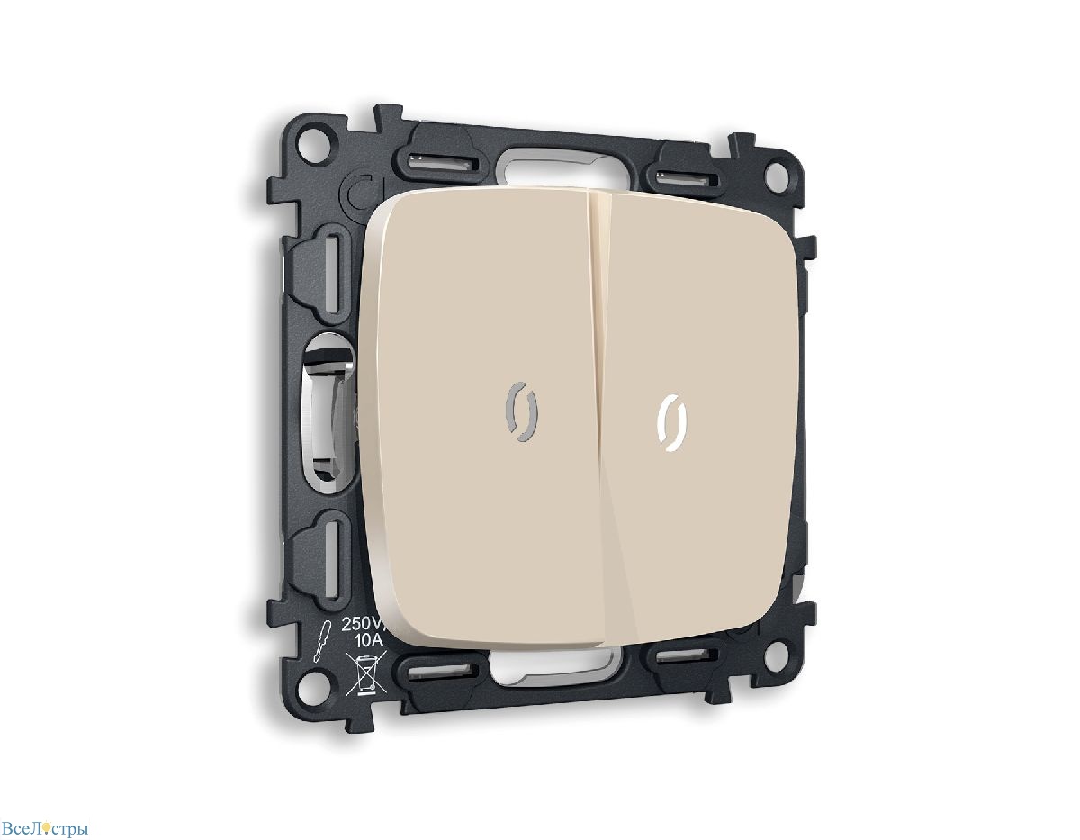 комплект механизма 2-кл проходного выключателя с подсветкой ambrella volt omega mo324035