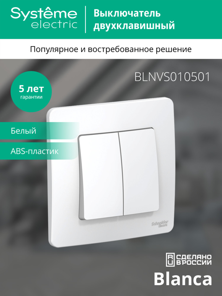 выключатель 2-клавишный 10а systeme electric blanca внутр blnvs010501
