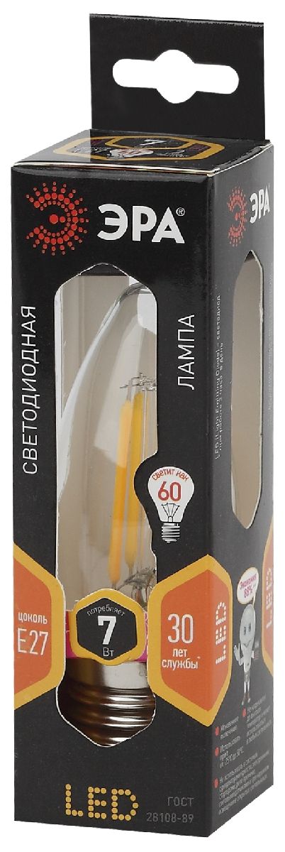 лампа светодиодная эра e27 7w 2700k f-led b35-7w-827-e27 б0027950