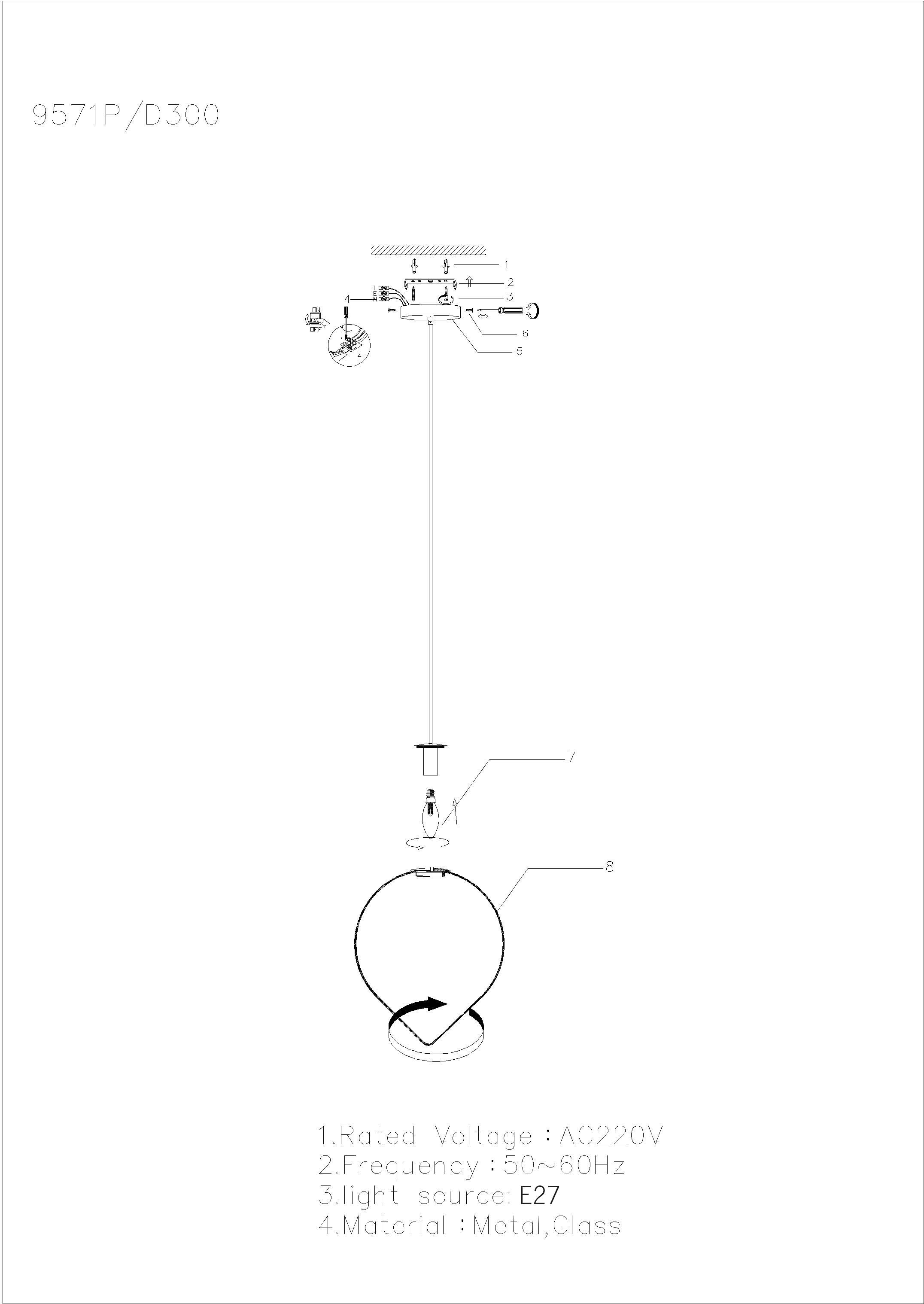 подвесной светильник ilamp cento 9571p/1-d300 br-wh