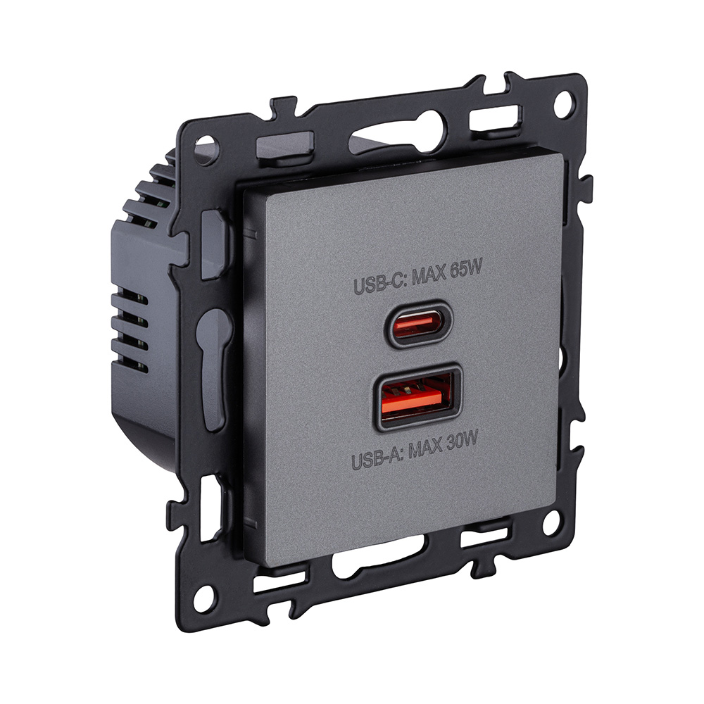 розетка usb a+c 65w, серый kollinger asthetik as-024gy