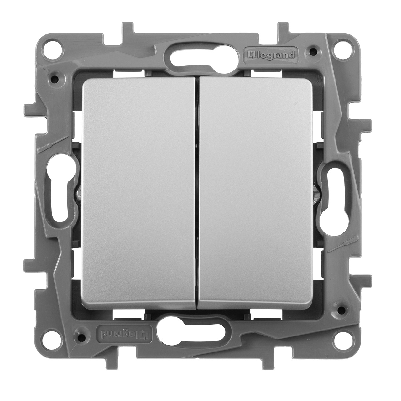 выключатель двухклавишный legrand etika 10a 250v алюминий 672402
