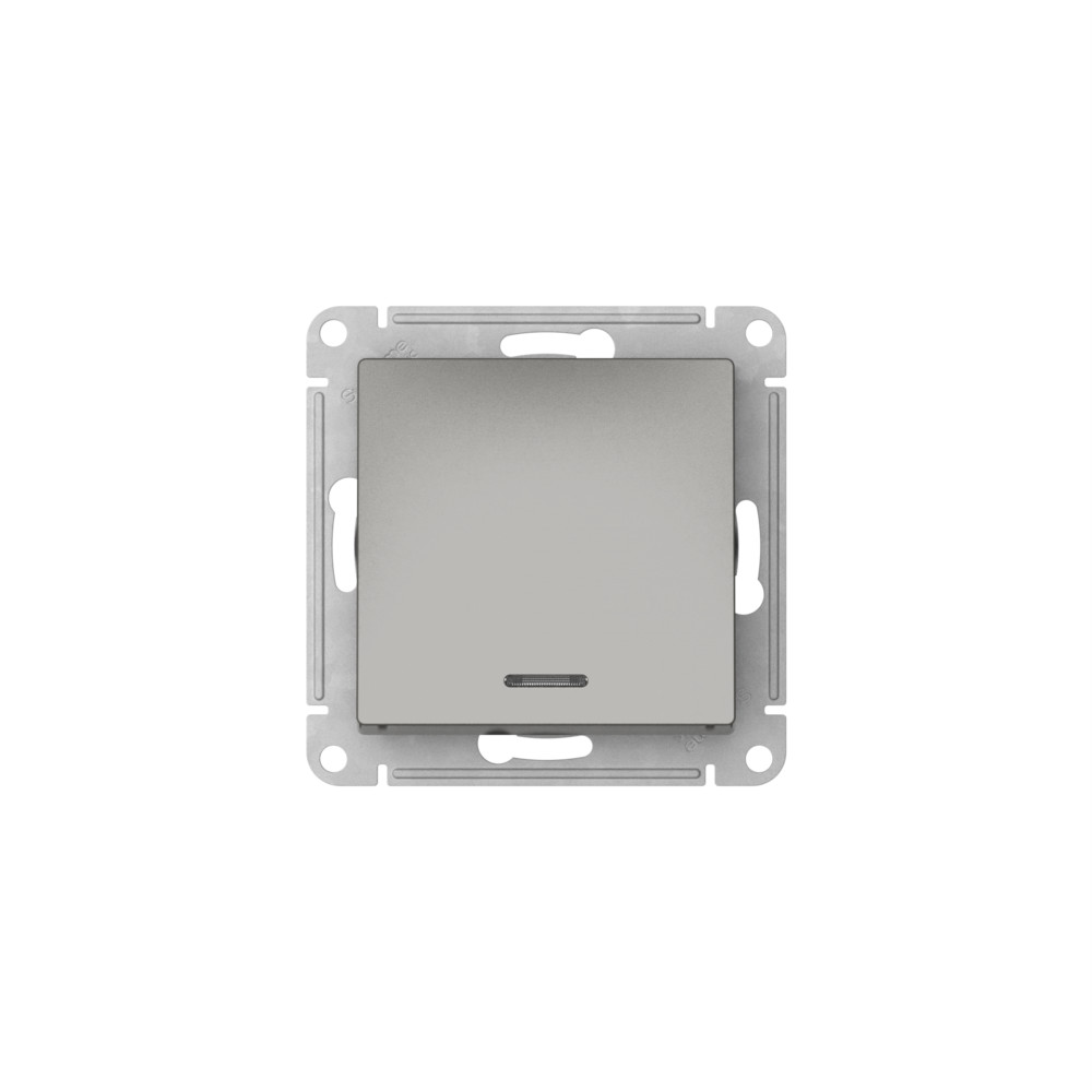 выключатель 1-клавишный с подсвет.,сх.1а, 10ах, быстрозажим. клем. systeme electric atlasdesign сталь atn000913s