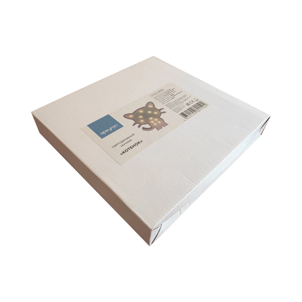 светодиодный ночник apeyron котенок теплый белый 2хааа мдф 12-173