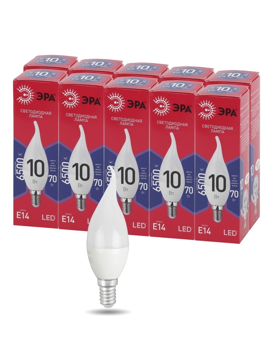 лампа светодиодная эра e14 10w 6500k led bxs-10w-865-e14 r б0045343