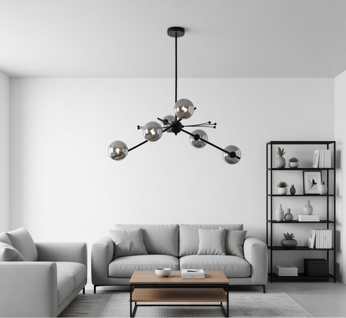 люстра на штанге delight collection 9303p-6 black/smoky