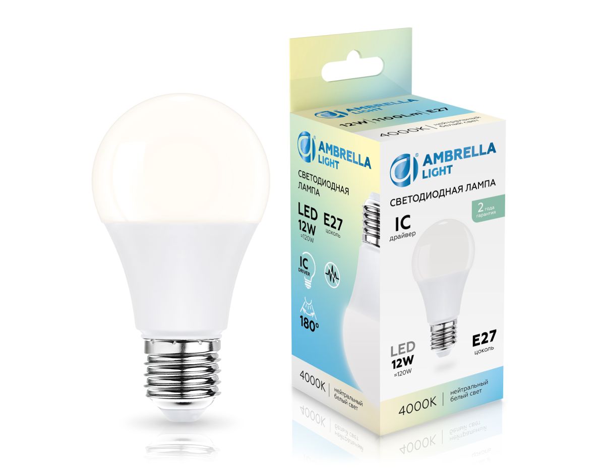 светодиодная лампа ambrella light bulbing e27 12w 4000k 601204