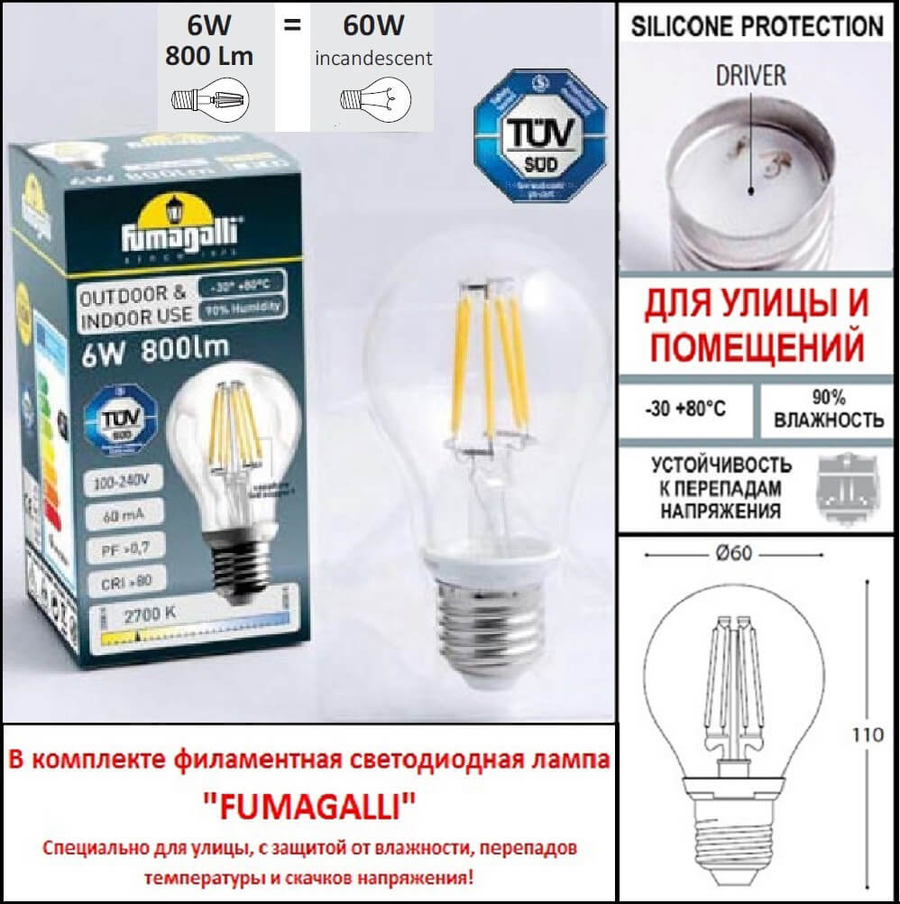 уличный настенный светильник fumagalli bisso/saba k22.131.000.axf1r