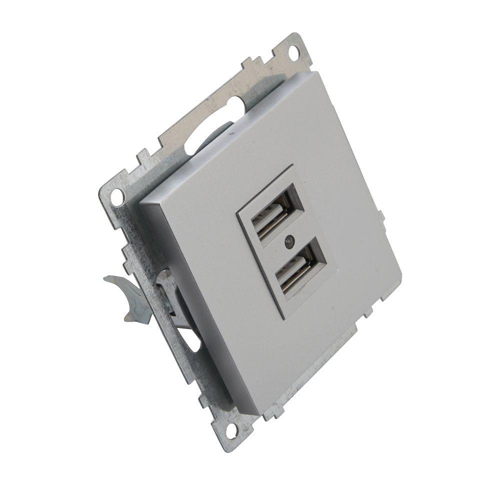 розетка 2хusb stekker катрин серебро gls10-7115-03 39588