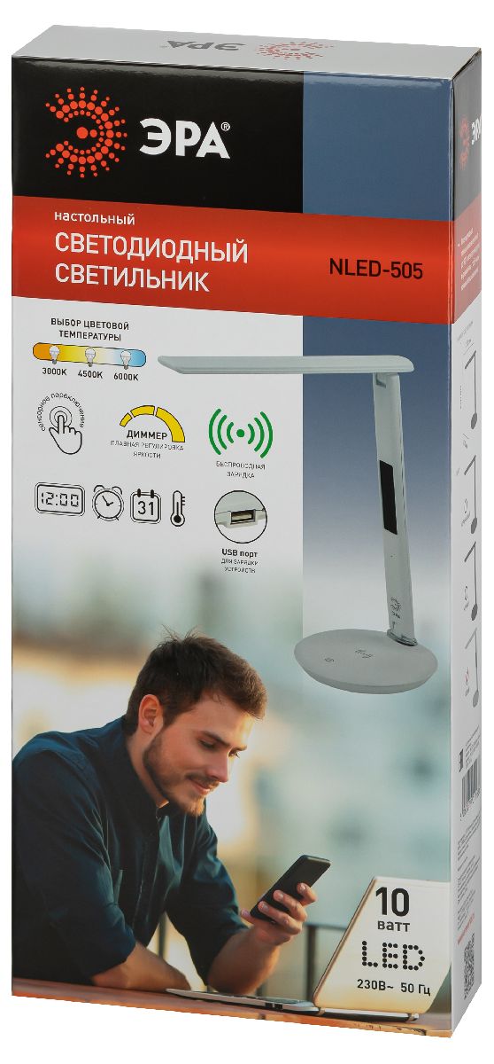 настольная лампа эра nled-505-10w-w б0057199