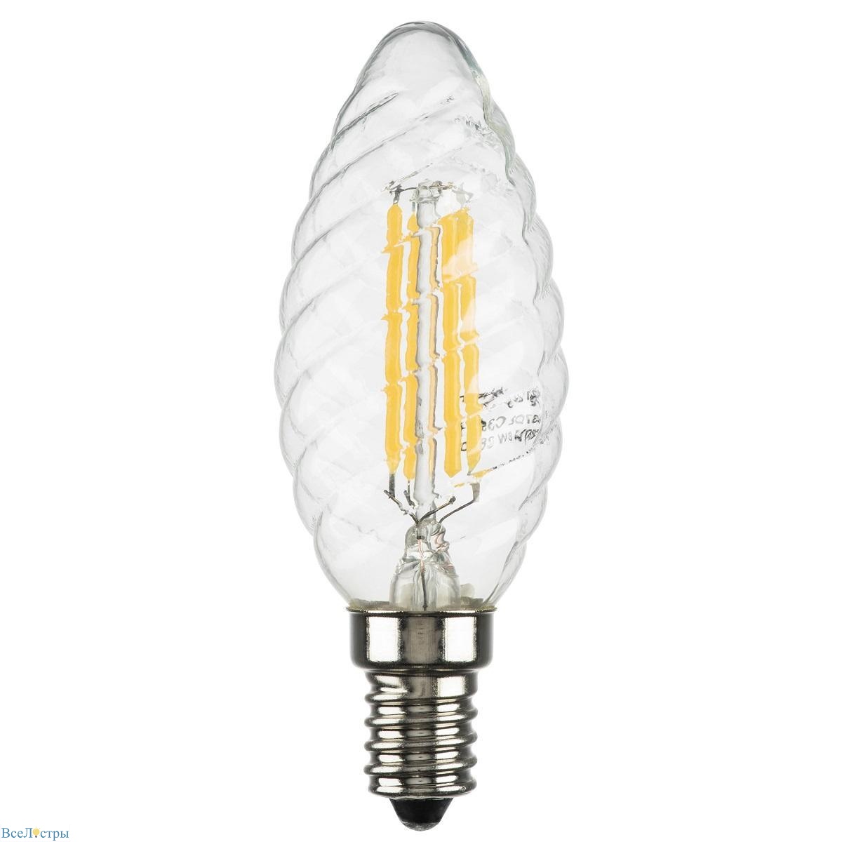лампа светодиодная филаментная lightstar led filament e14 6w 4000k свеча прозрачная 933704