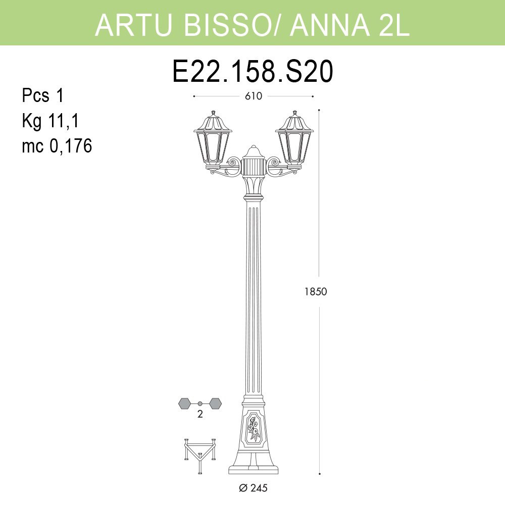 уличный фонарь fumagalli artu bisso/anna e22.158.s20.wyf1r