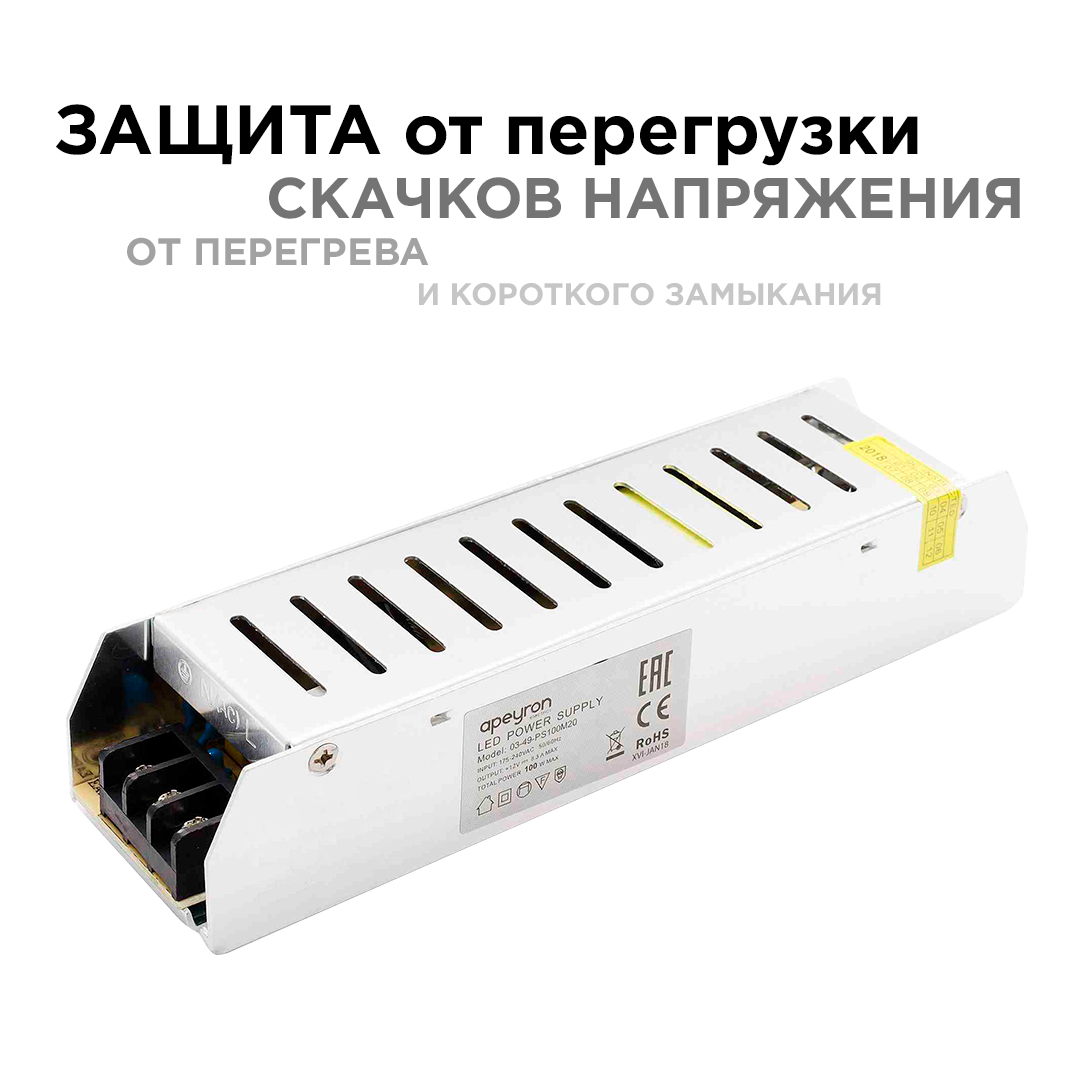 блок питания apeyron 12в 100вт ip20 8,3а 03-49