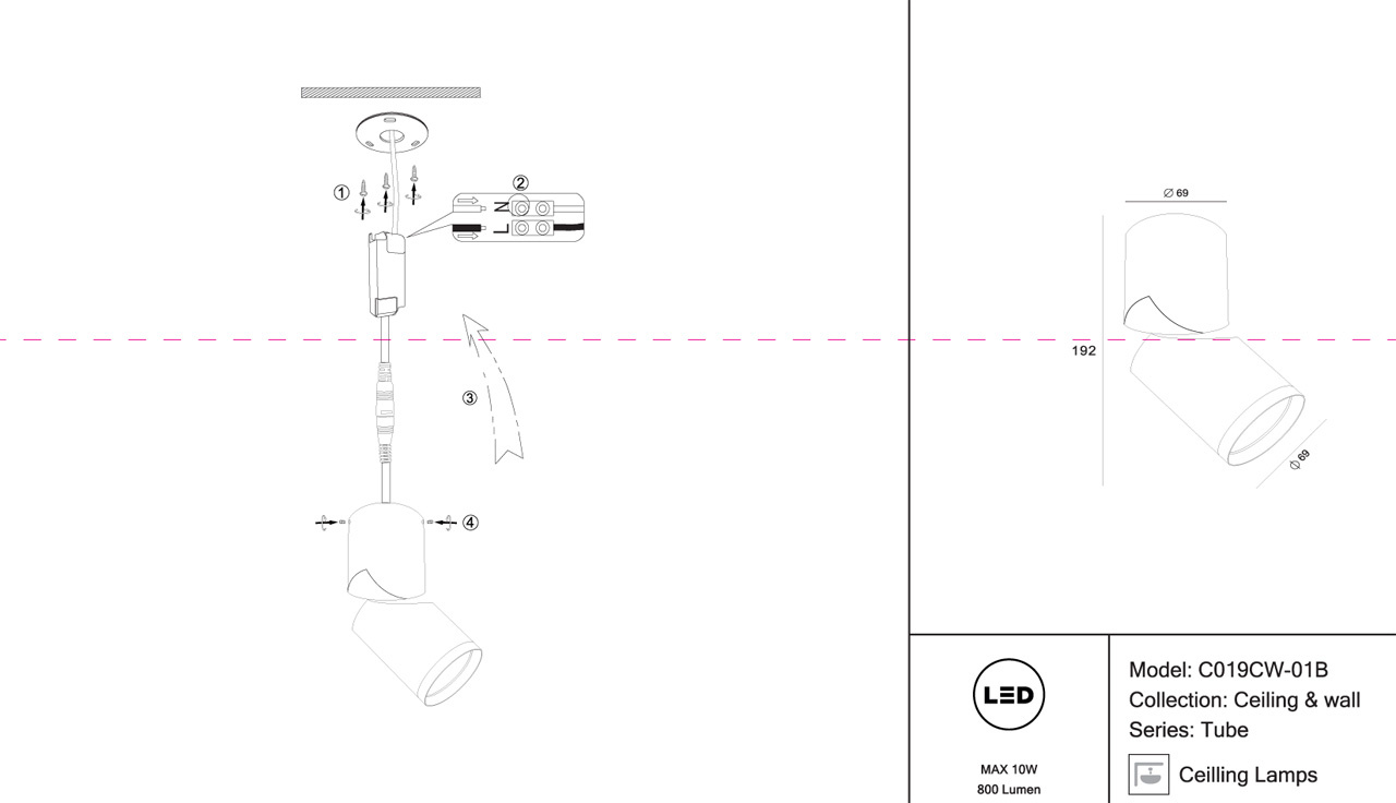 светодиодный спот maytoni tube c019cw-01b