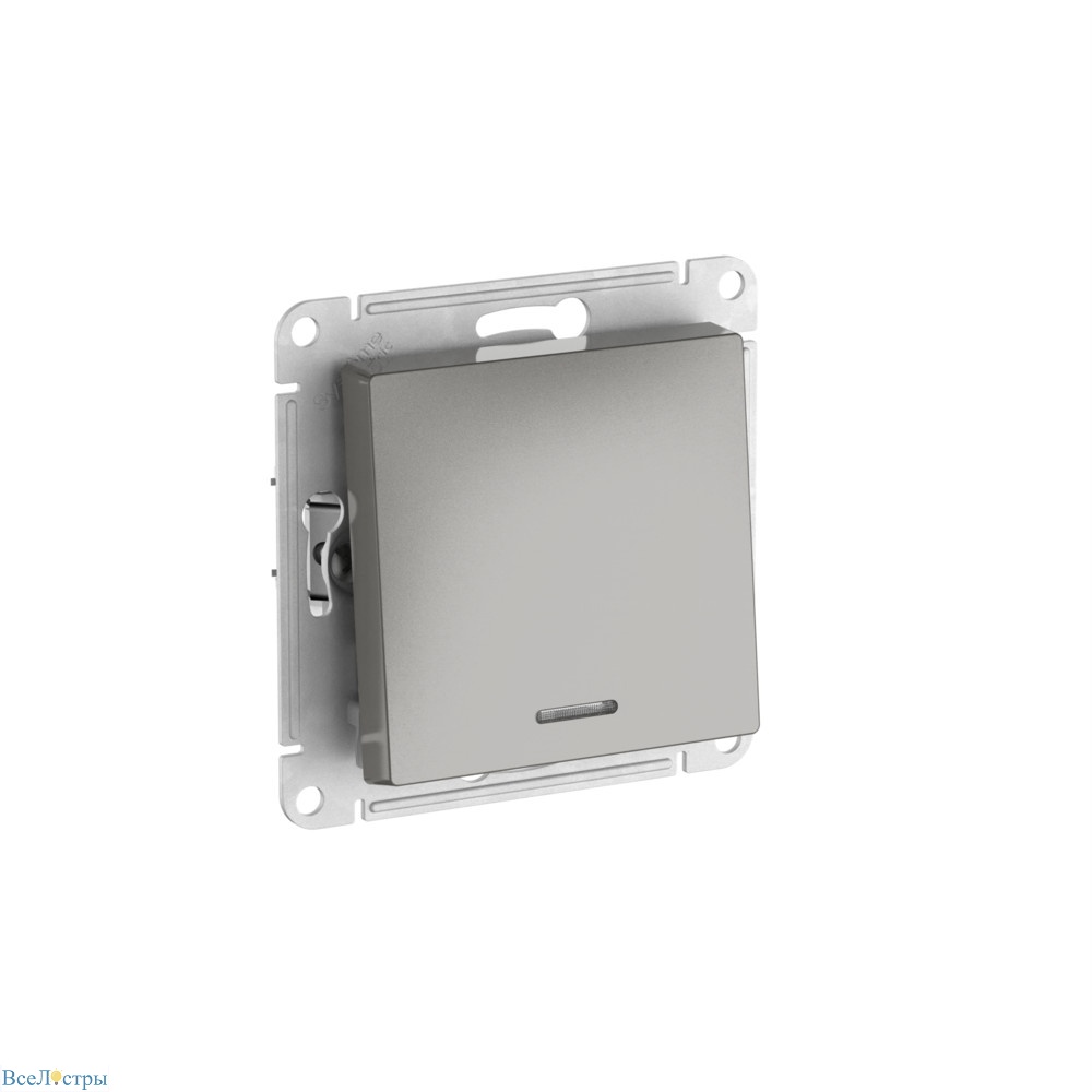 выключатель 1-клавишный с подсвет.,сх.1а, 10ах, быстрозажим. клем. systeme electric atlasdesign сталь atn000913s