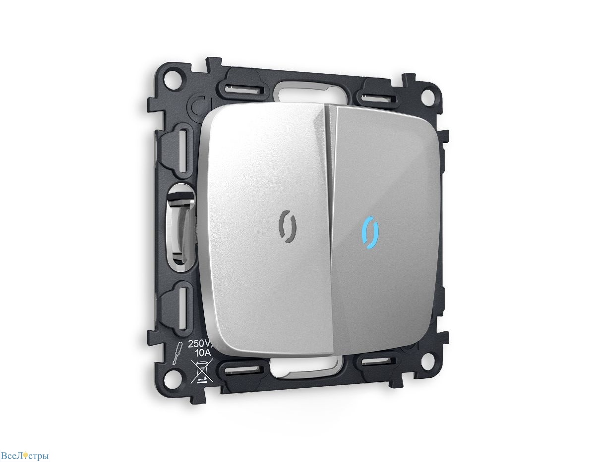 комплект механизма 2-кл выключателя с подсветкой ambrella volt omega mo404020