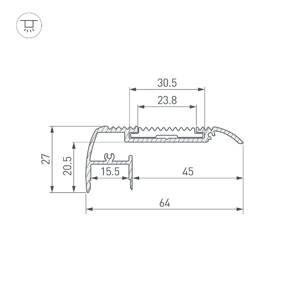 профиль arlight stair-w65-2000 anod black 045663