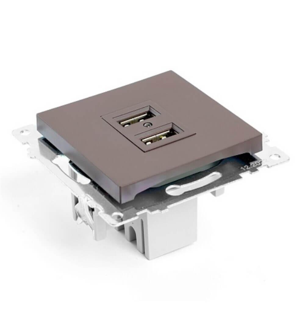 розетка двухместная usb stekker катрин шоколад gls10-7115-04 49027