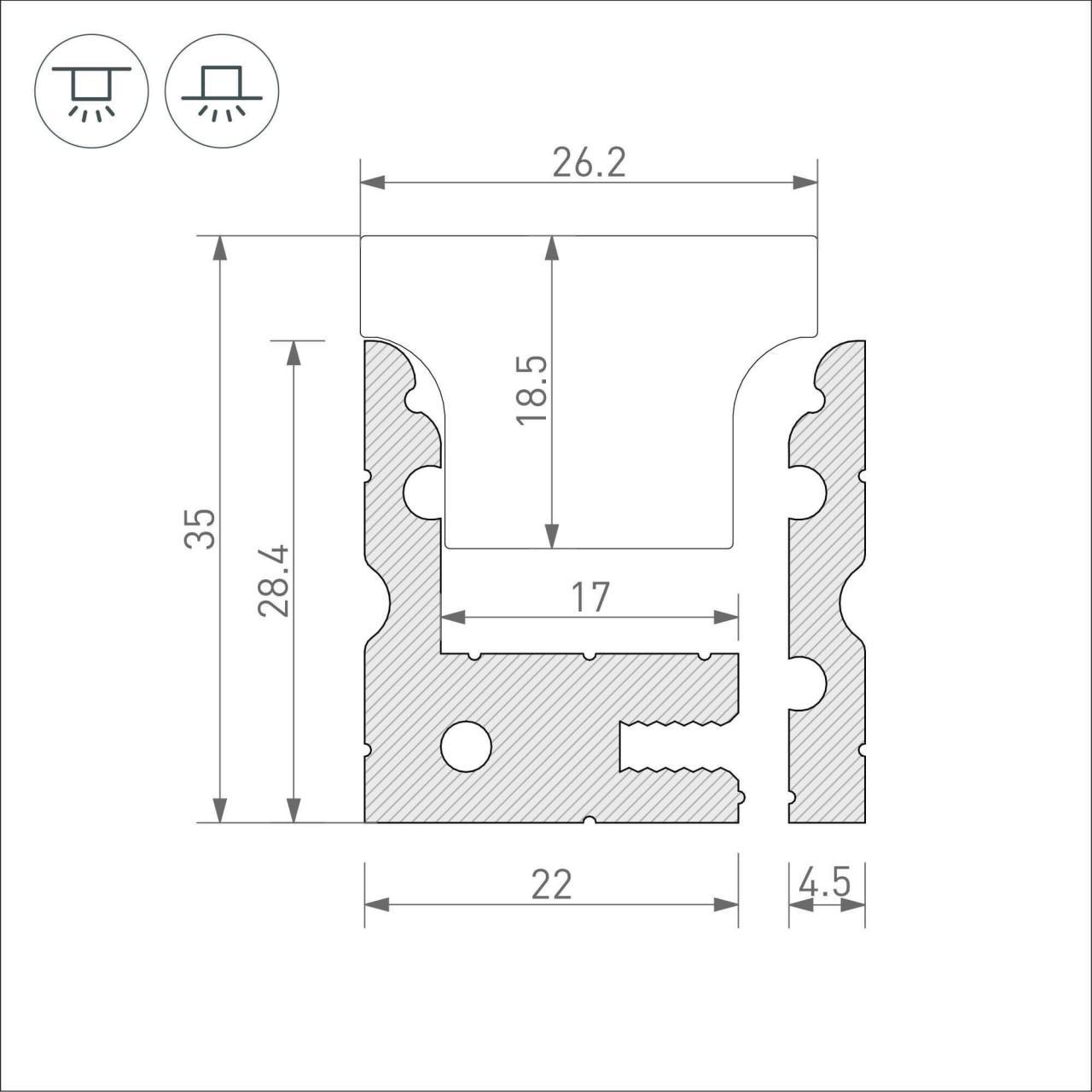 встраиваемый профиль arh-floor27-h28-2000 anod 038356