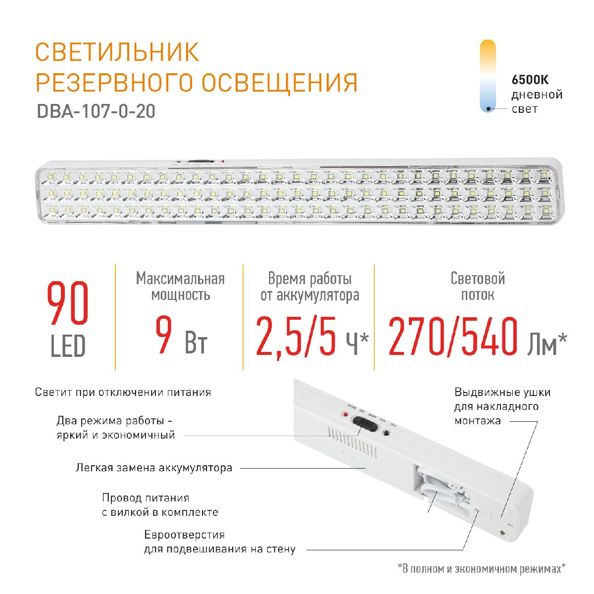аварийный светильник эра dba-107-0-20 б0044404