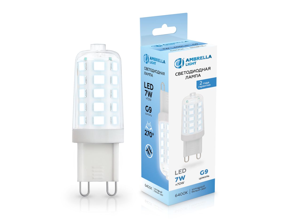светодиодная лампа ambrella light bulbing g9 7w 6400k 100706