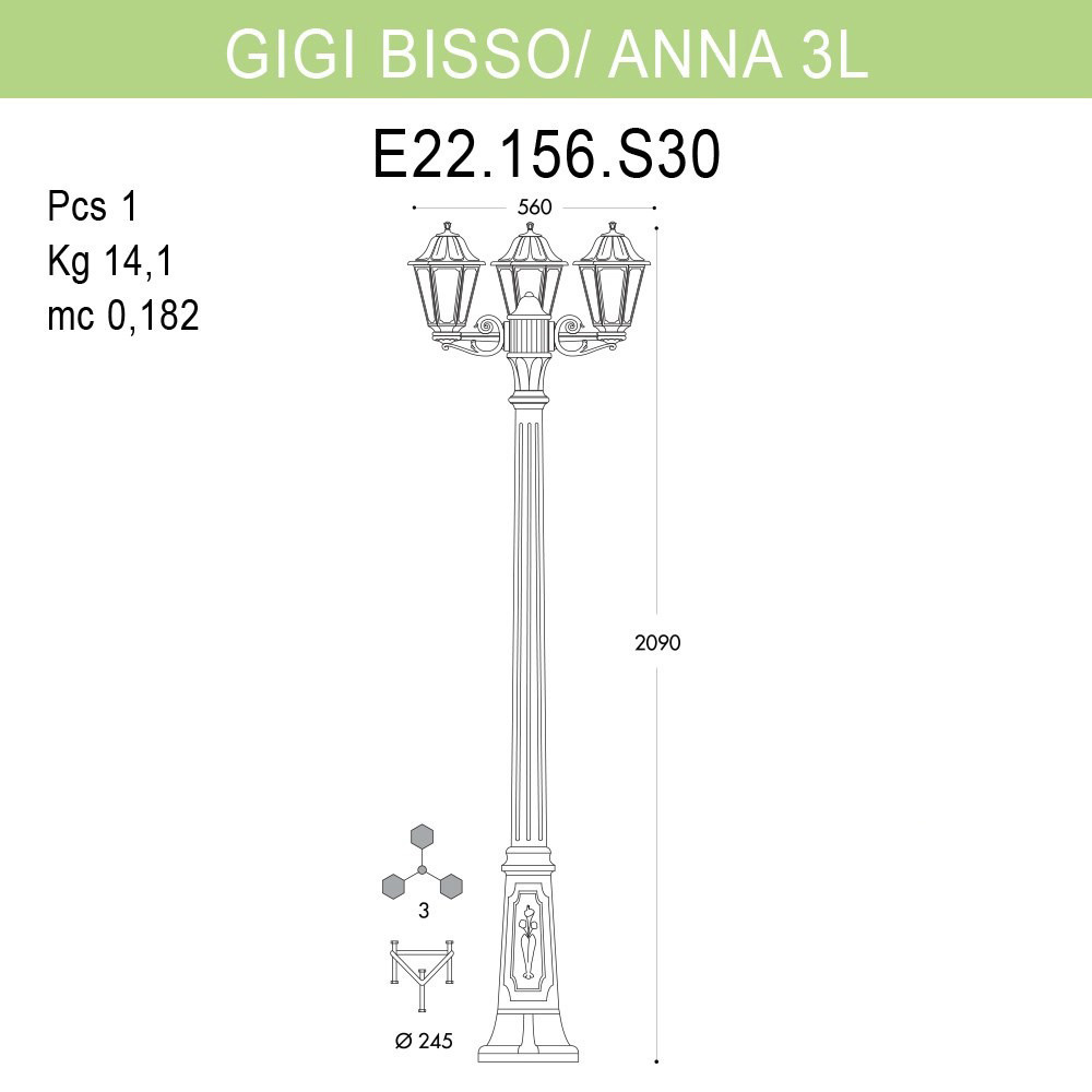 уличный фонарь fumagalli gigi bisso/anna e22.156.s30.ayf1r